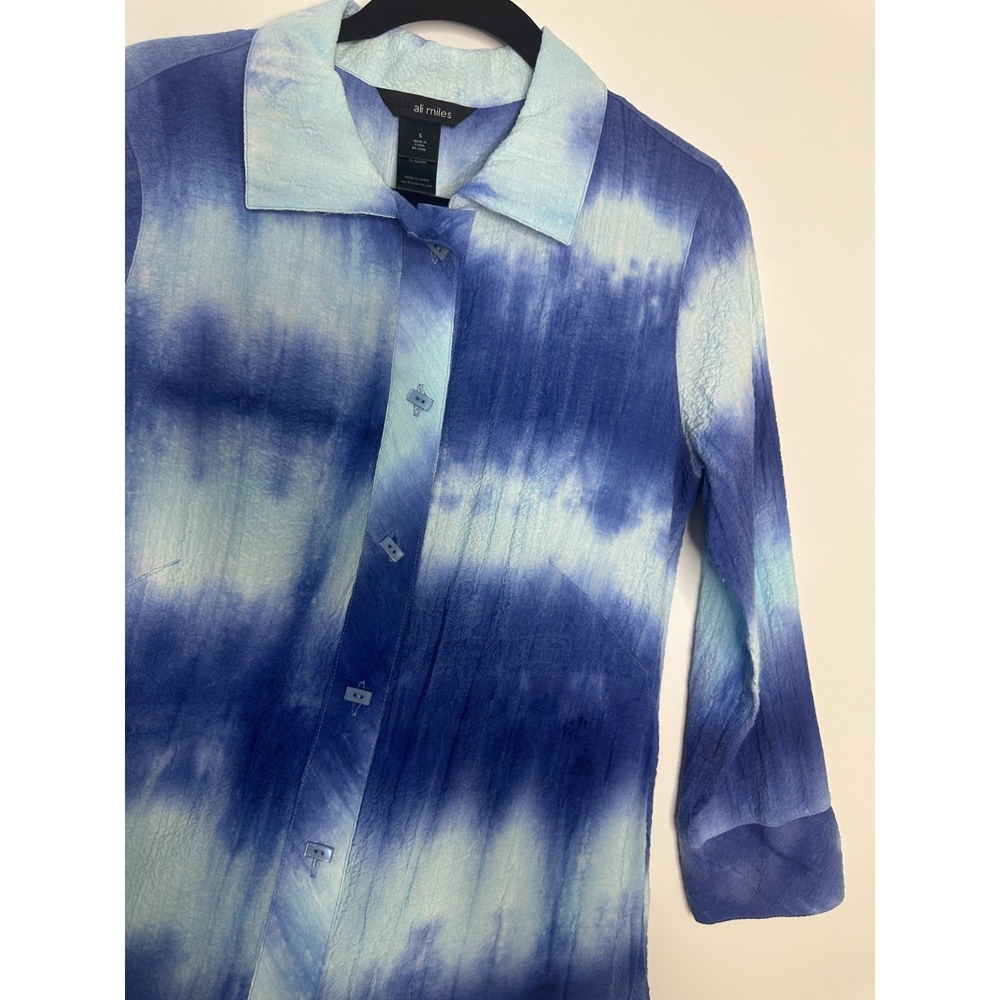 Ali Miles Crinkle Tie Dye Button Up Top Small Blue Boho Artsy Lagenlook Blouse - Picture 6 of 13